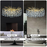 Modern Crystal Chandeliers for Dining Room, 40" Round Gold Tree Branches Chandeliers,