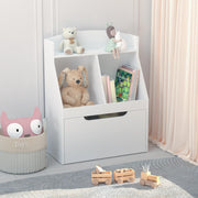 Cabinet Organizer with Drawer and Wheels, Wooden Kids Bookshelf Children's Book