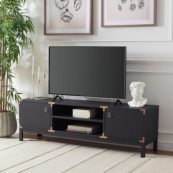 Home Collection MED9612 Media Stand, Walnut/Gold