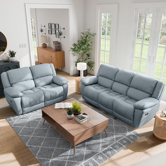 Sorin Modern 2-Piece Leather Recliner Sofa Set with Pillow Armrests