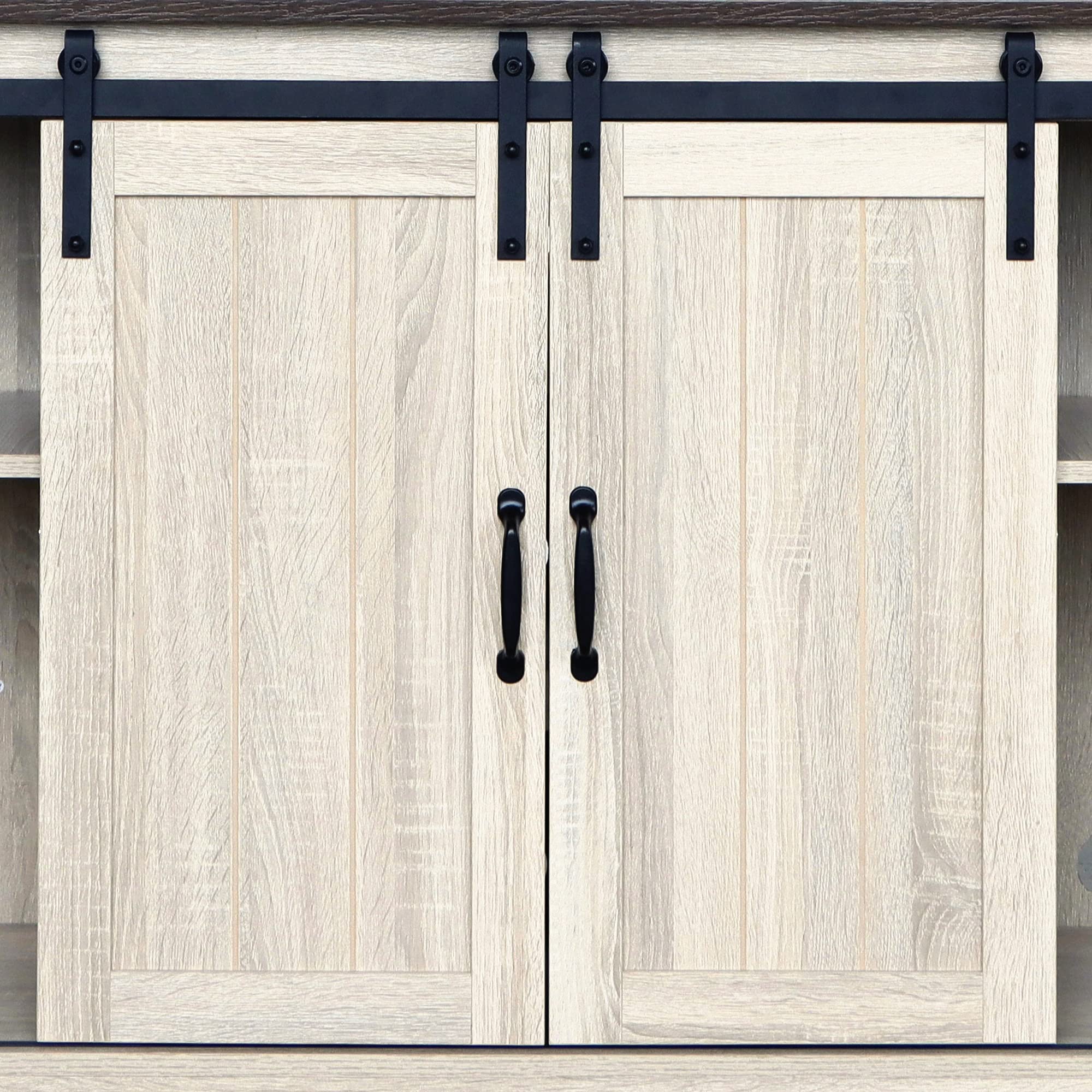 TV Stand with Storage Cabinet, Sliding Barn Doors, and Adjustable Shelves,