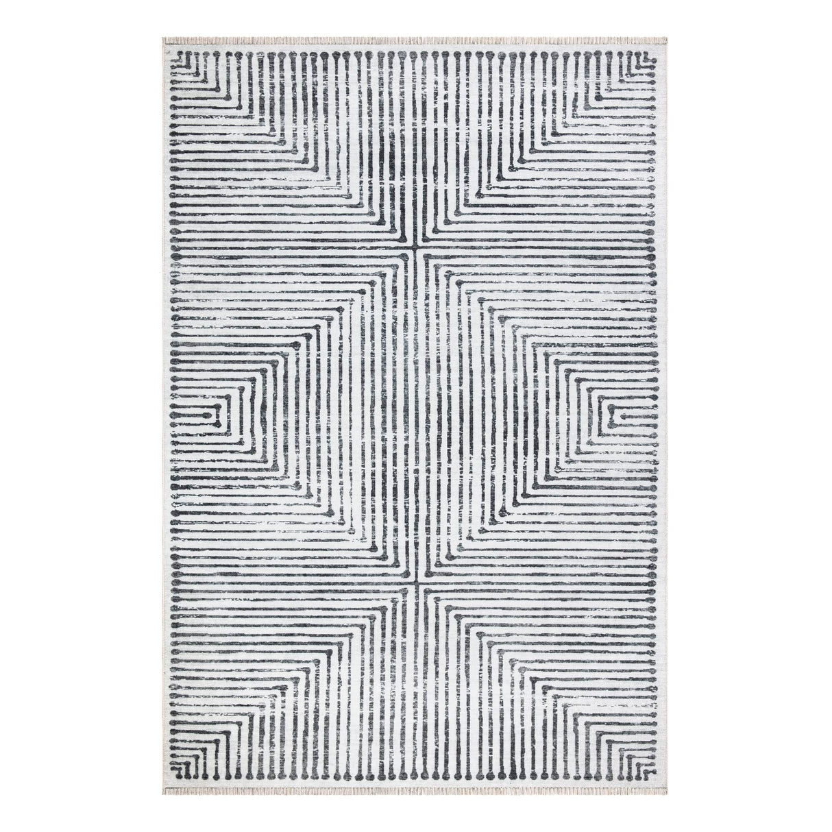 Caria Washable Non-Slip 5x7 Rug - Ivory/Black Striped Area Rug for Living Room,