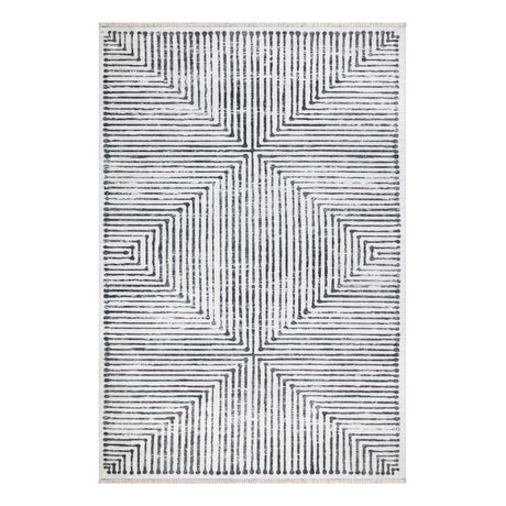 Caria Washable Non-Slip 5x7 Rug - Ivory/Black Striped Area Rug for Living Room,