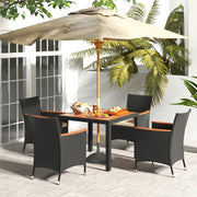 5 Pieces Patio Dining Table Set for 4, Rattan Conversation Set with Umbrella Hole