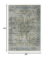 Vintage Blue Green Area Rug 9x12 - Non-Shedding Medium Pile