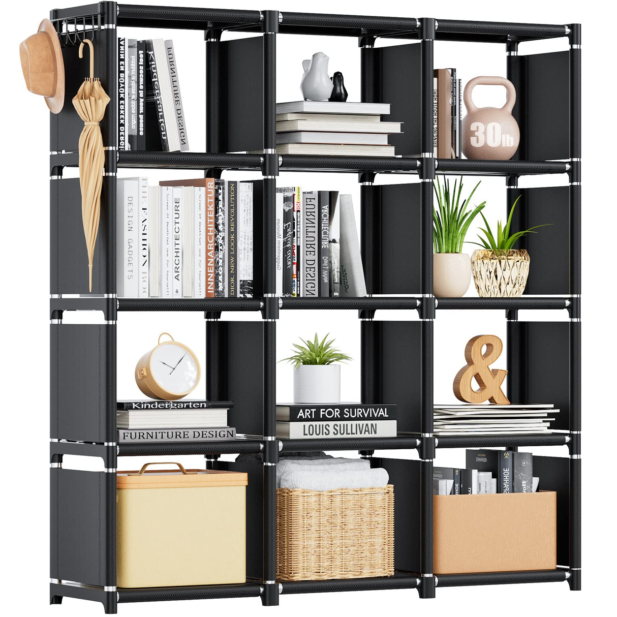 Book Shelf, 12 Cube Storage Organizer, DIY Bookcase, Metal Bookshelf,