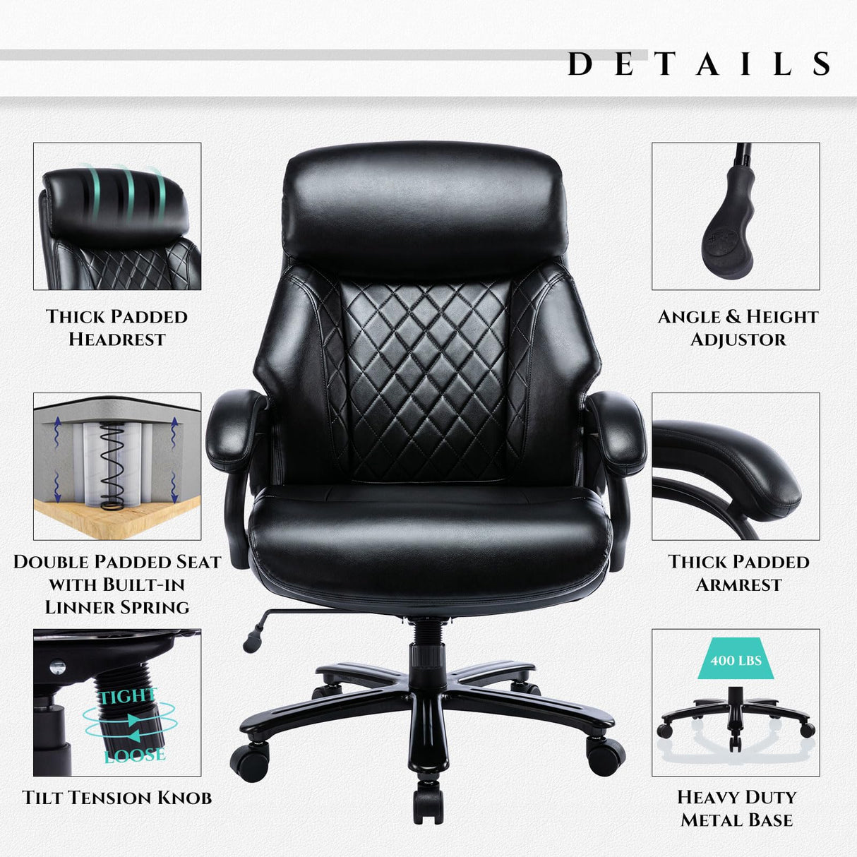 Big and Tall Office Chair 400lbs, Heavy Duty Wide Desk Chair with Extra Wide Seat