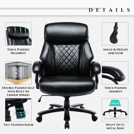 Big and Tall Office Chair 400lbs, Heavy Duty Wide Desk Chair with Extra Wide Seat