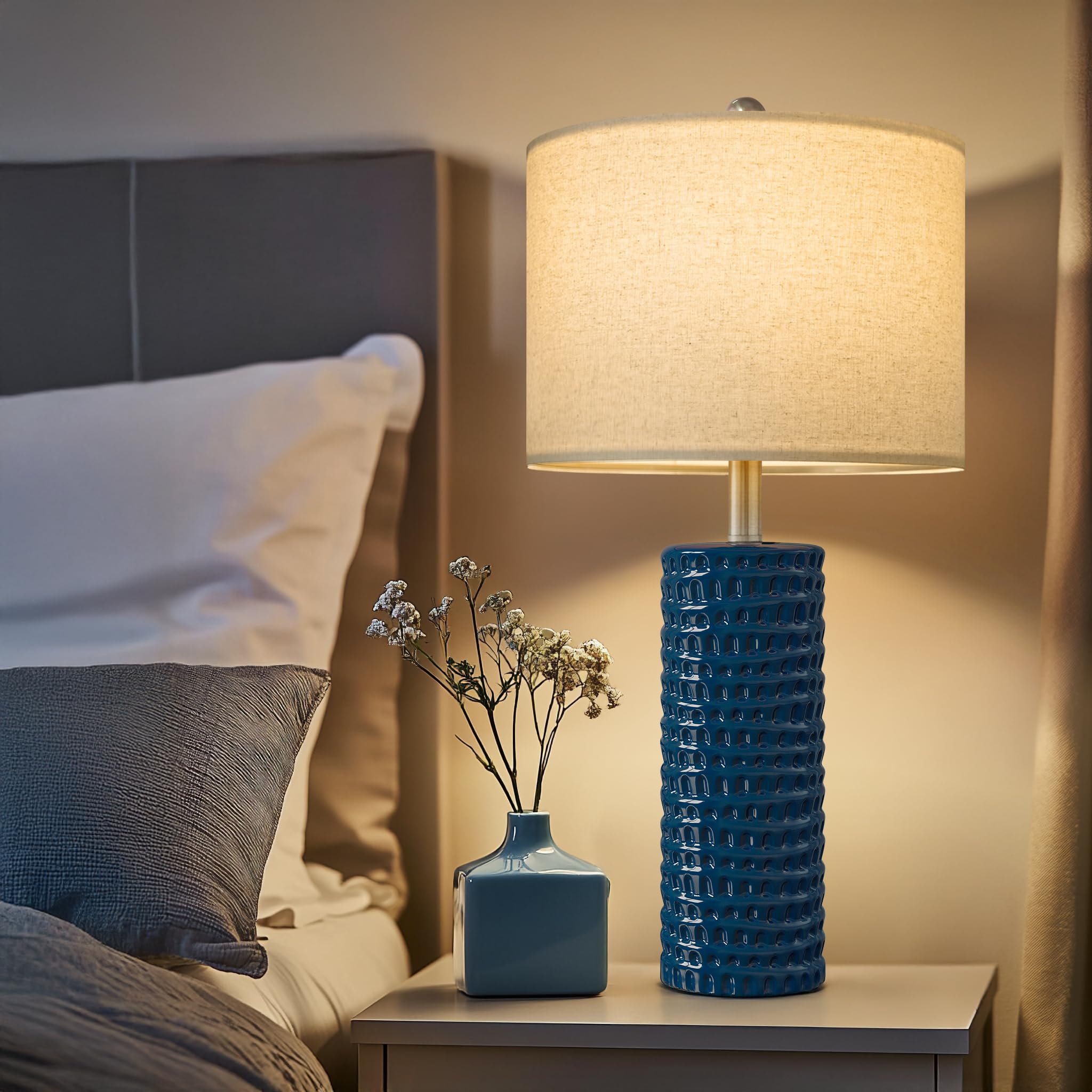 24.75" Modern Accent Ceramic Table Lamp Set of 2 for Bedroom Desk Decor