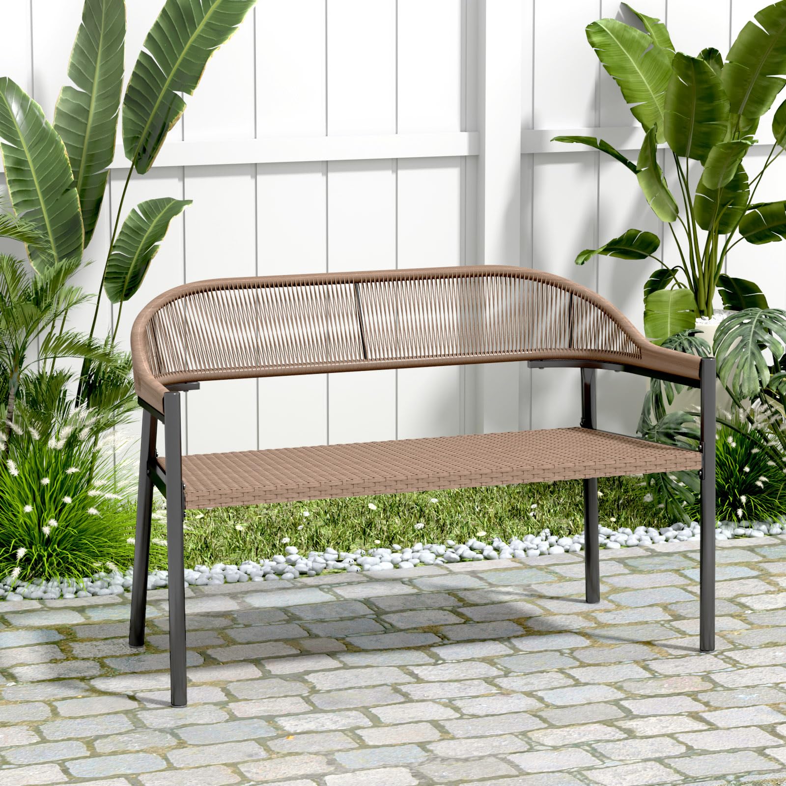 Outdoor Garden Bench,Wicker Frame Patio Bench