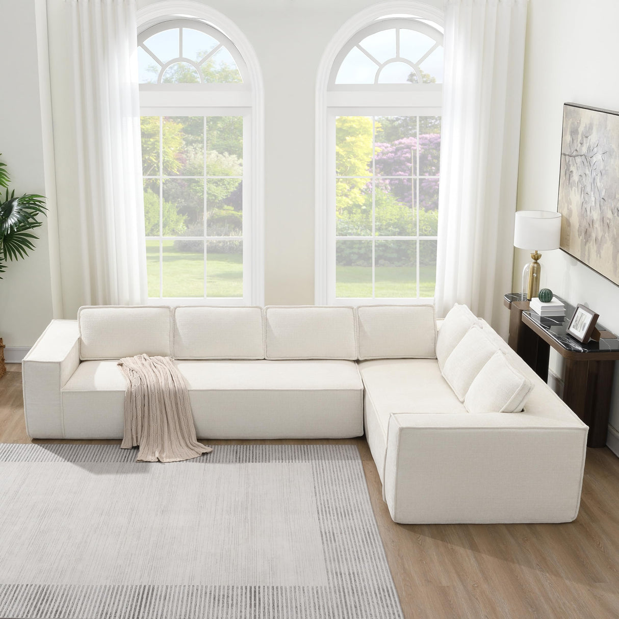 129.5" Modern L Shaped Sectional Sofa with Soft Chenille Fabric