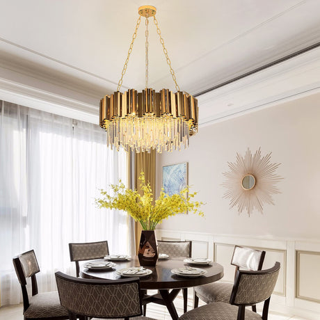 Modern K9 Crystal Pendant Lighting,Round Gold Crystal Chandelier Contemporary Luxury