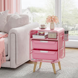 Pink Nightstand,Cute End Table with Storage Drawer,Kids Nightstand for Bedroom Furniture,