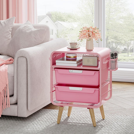 Pink Nightstand,Cute End Table with Storage Drawer,Kids Nightstand for Bedroom Furniture,Bedside Table Small Pink Desk Coffee Table for Living Room, Dorm,Office