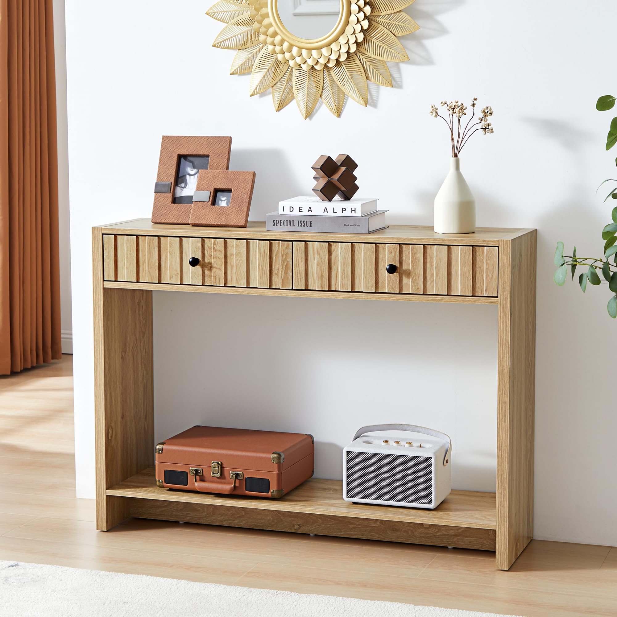 Entryway Console Table with Fluted Drawers - 43" Mid Century Sofa Table