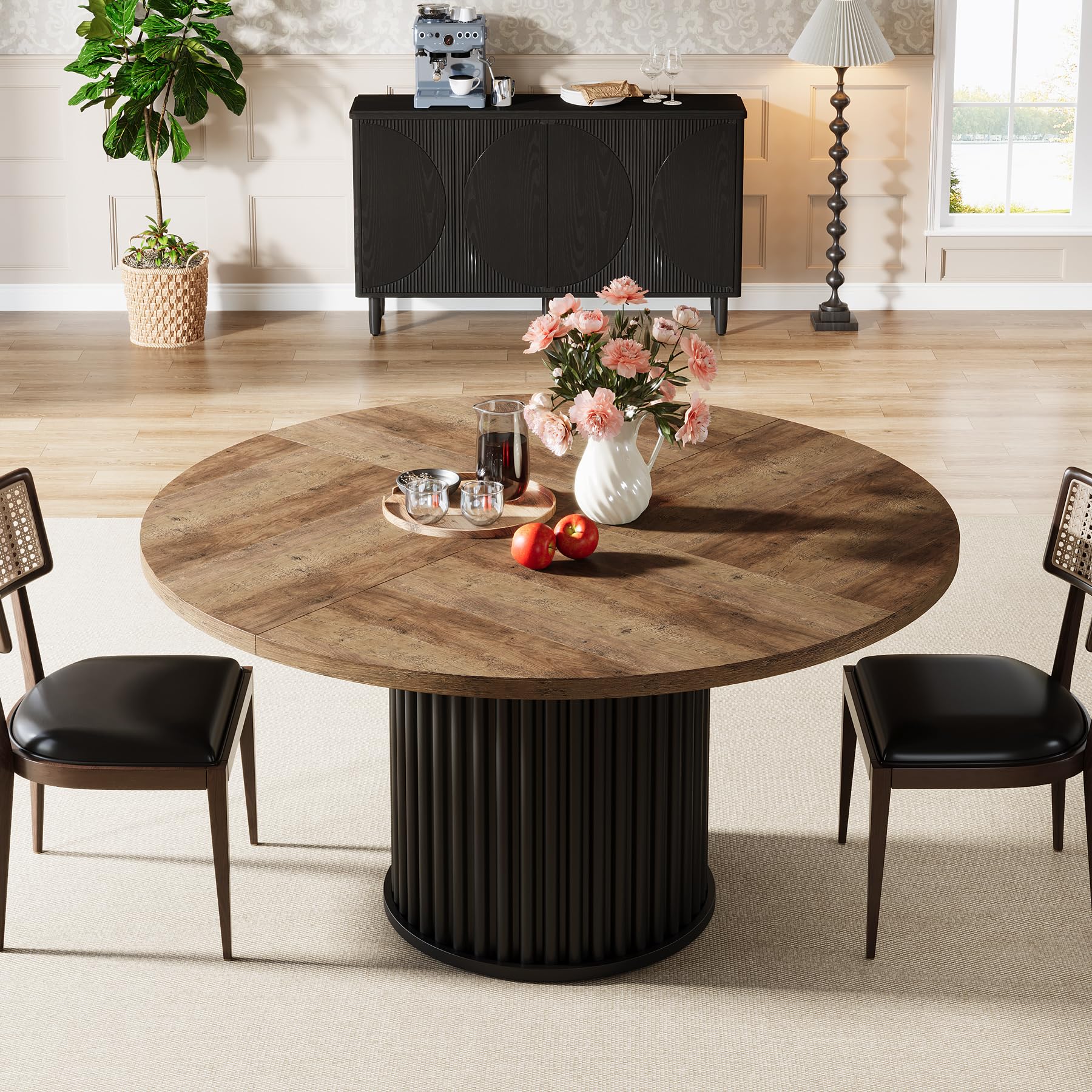 47-Inch Round Dining Table for 4-6 People - Modern Fluted Design