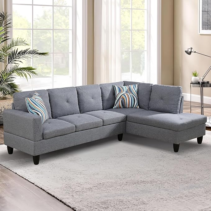 L-shaped Sectional Sofa Set Luxurious Flannelette 5-seat Couches, Right Facing Chaise