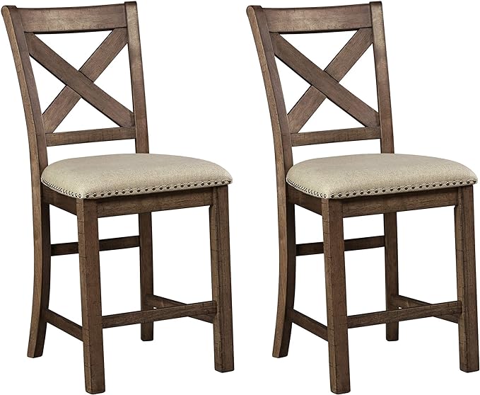 Caitbrook Rustic 24.63" Counter Height Upholstered Barstool, Set of 2, Gray