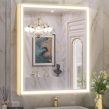 Black LED Bathroom Mirror 40” x 30” with Frontlit, 3X Ultra Brightness, 45° Angled Light,