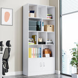 70" Tall White Bookshelf with 12 Cubes and 2 Doors, 4-Tier Open Shelf Bookcase