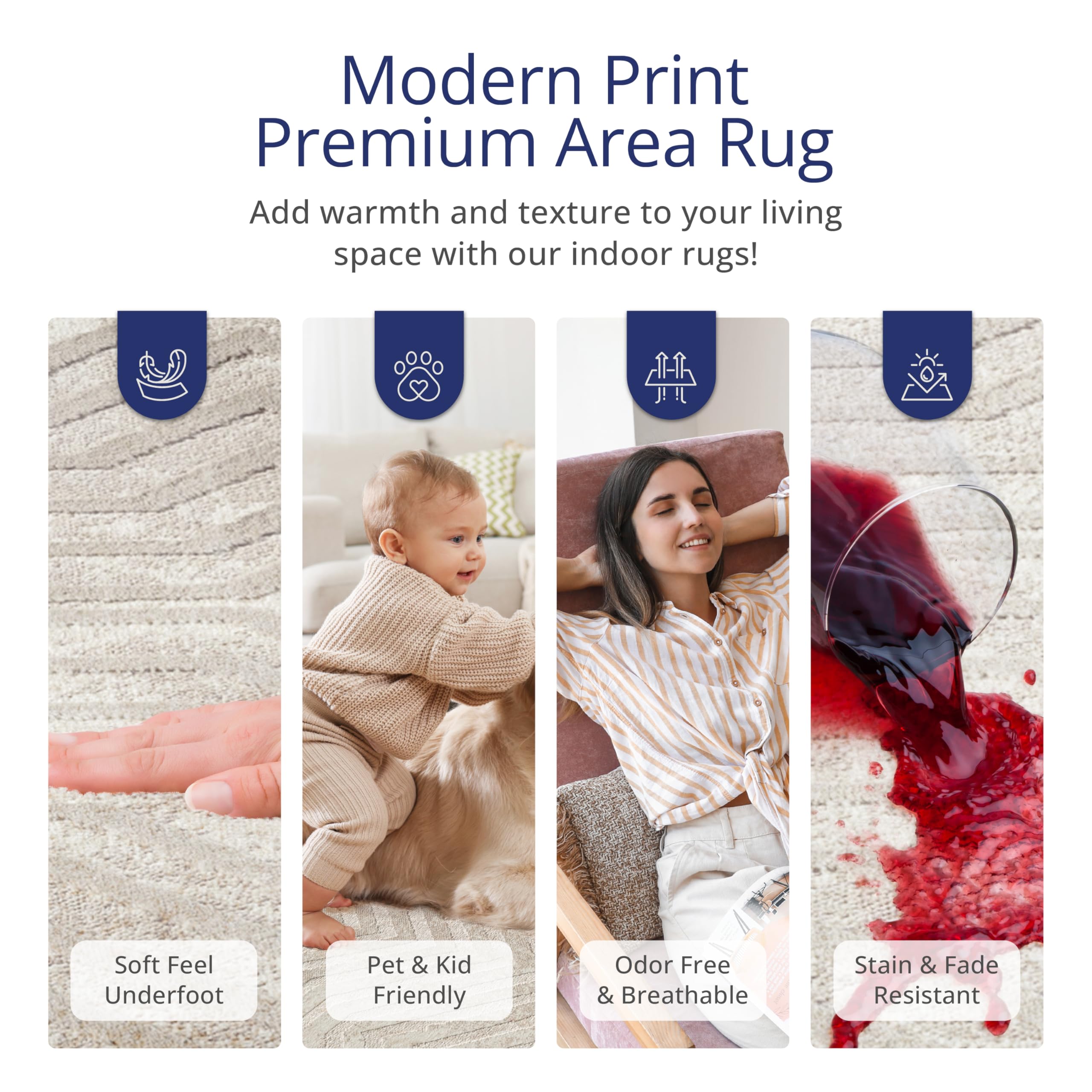 Abani Terra Cream 8' x 10' Area Rug for Living Room, Bedroom - Geometric Lines Pattern - Durable & Easy to Clean