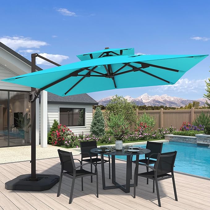 10x10 FT Cantilever Patio Umbrella Double Top Outdoor Square Large Heavy Duty Aluminum Offset Umbrellas