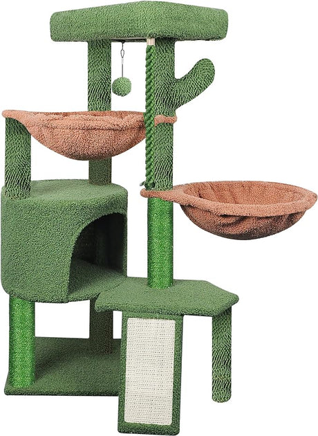 Three Layer Cat Tree with Cat Condo and Two Hammocks,Grey