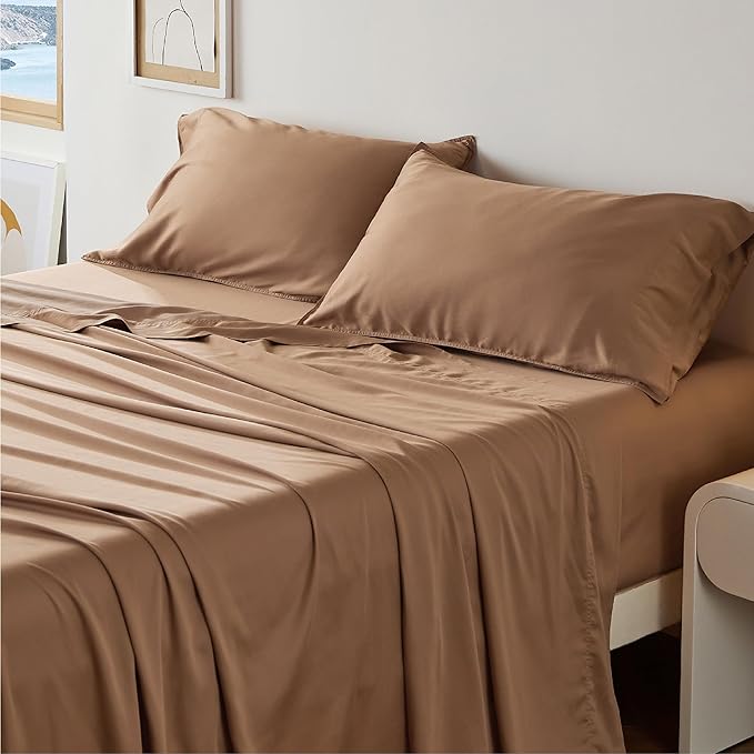 Lyocell Cotton Sheet Set - Cooling Bed Sheets Queen, Silky Soft and Breathable