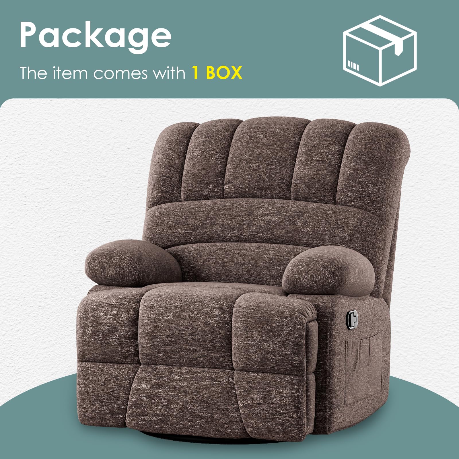 CloudRest Oversized Swivel Rocker Recliner Chair for Adults