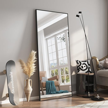 Arched Mirror, 65"x24" Arched Floor Mirror, Full Body Mirror Hanging or Leaning for Wall, Arched Mirror Full Length with Aluminum Alloy Frame, Black Bedroom Mirror, Tempered Glass Long Mirror