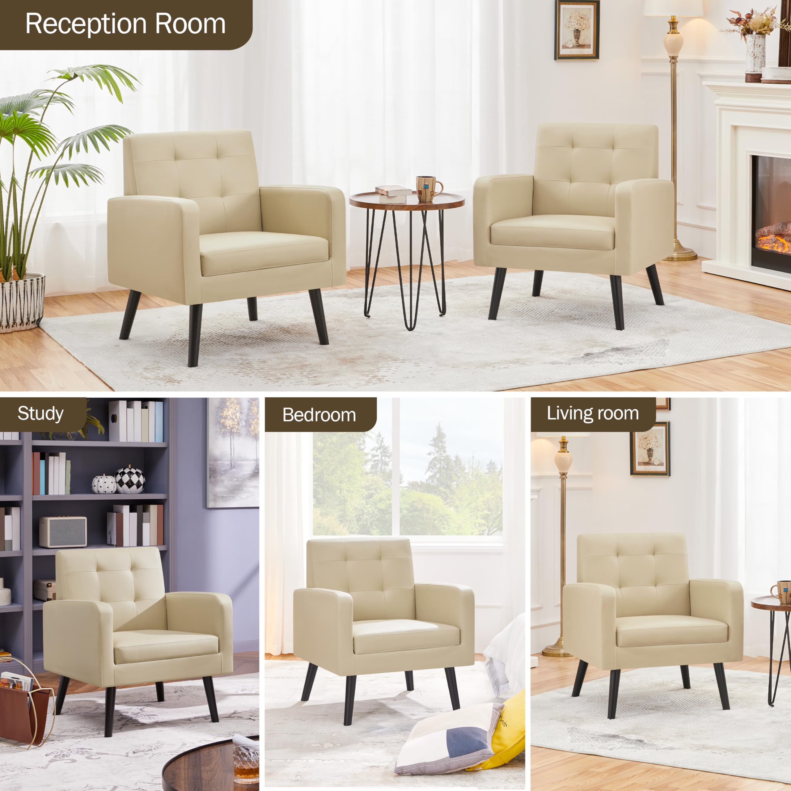 Mid-Century Accent Chairs, PU Leather Modern Upholstered Living Room Chair