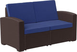 Seneca Chocolate Brown Faux Rattan Loveseat with All-Weather Beige Cushions