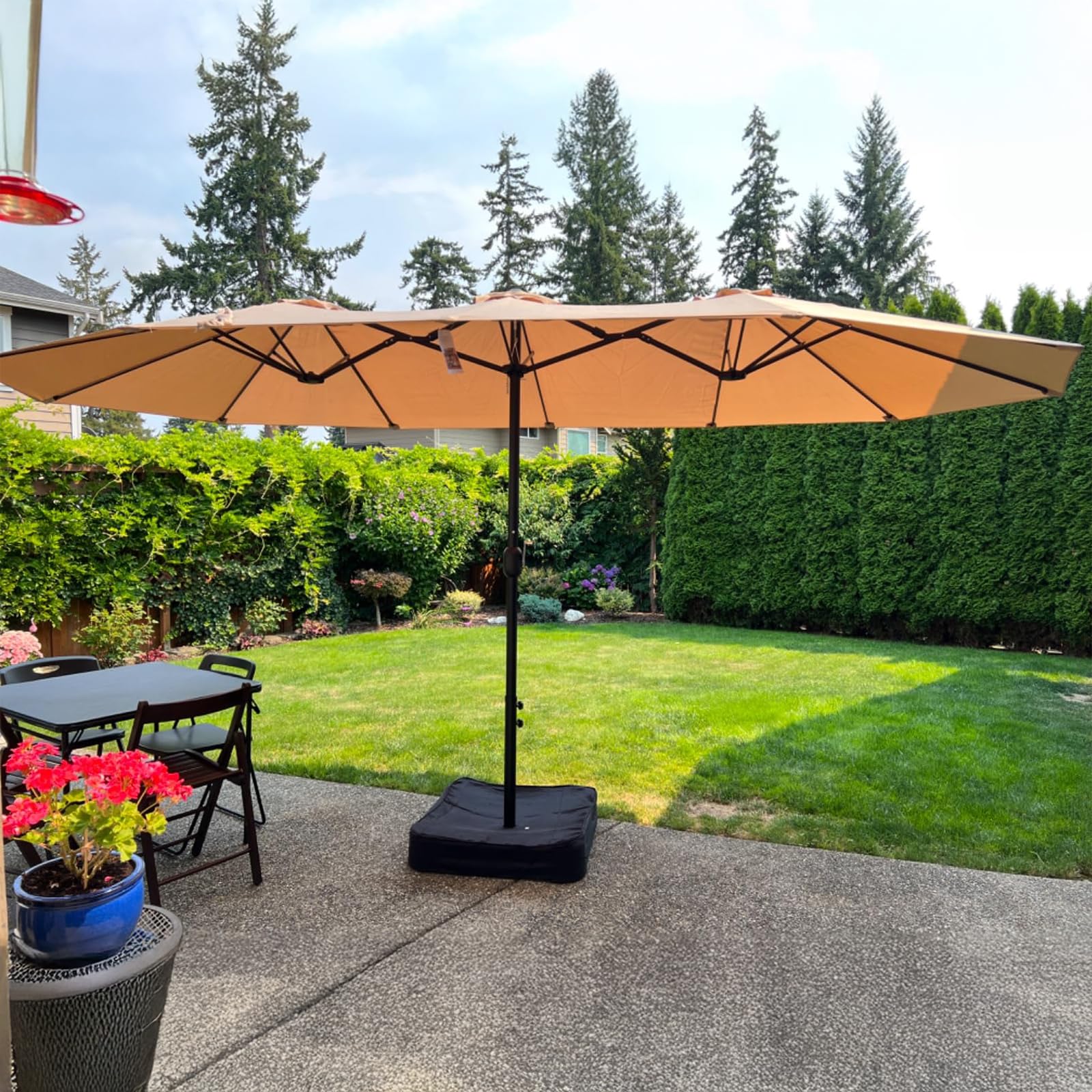 15ft Patio Umbrella with Base Included, Double Sided Outdoor Large Rectangular