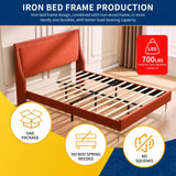 Upholstered Platform Bed Frame,Twin Wingback Headboard Inlaid with Metal Brass Nails,