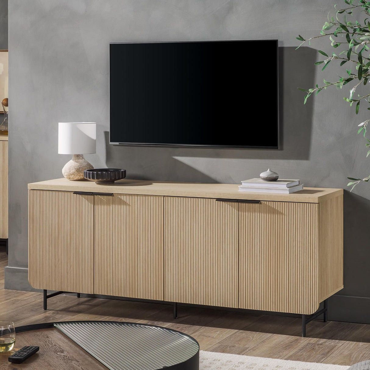Modern Scandinavian Fluted Door Kitchen Storage Sideboard Buffet Cabinet Console,
