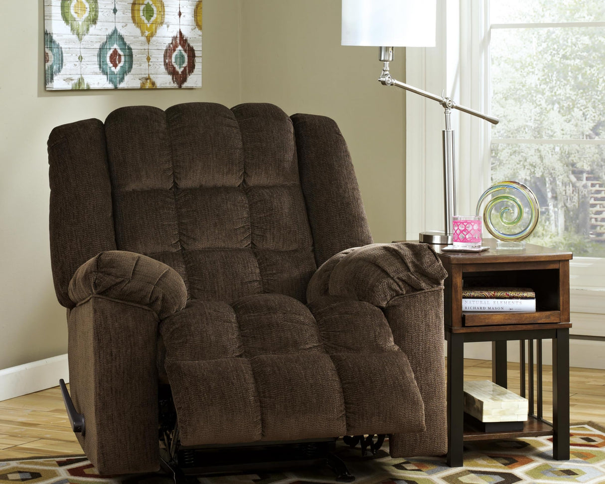 Ludden Ultra Plush Manual Rocker Recliner with Tufted Back, Dark Brown