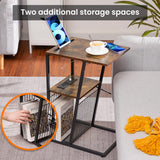 Side Table, C Shaped Nightstand End Table with Charging Station and Phone Holder