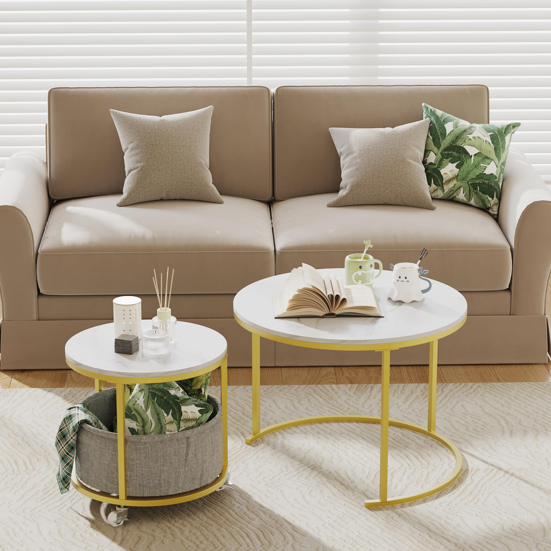 Bamboo Nesting Triangle End Table,Set of 2 Coffee Table Modern Minimalist Side Table
