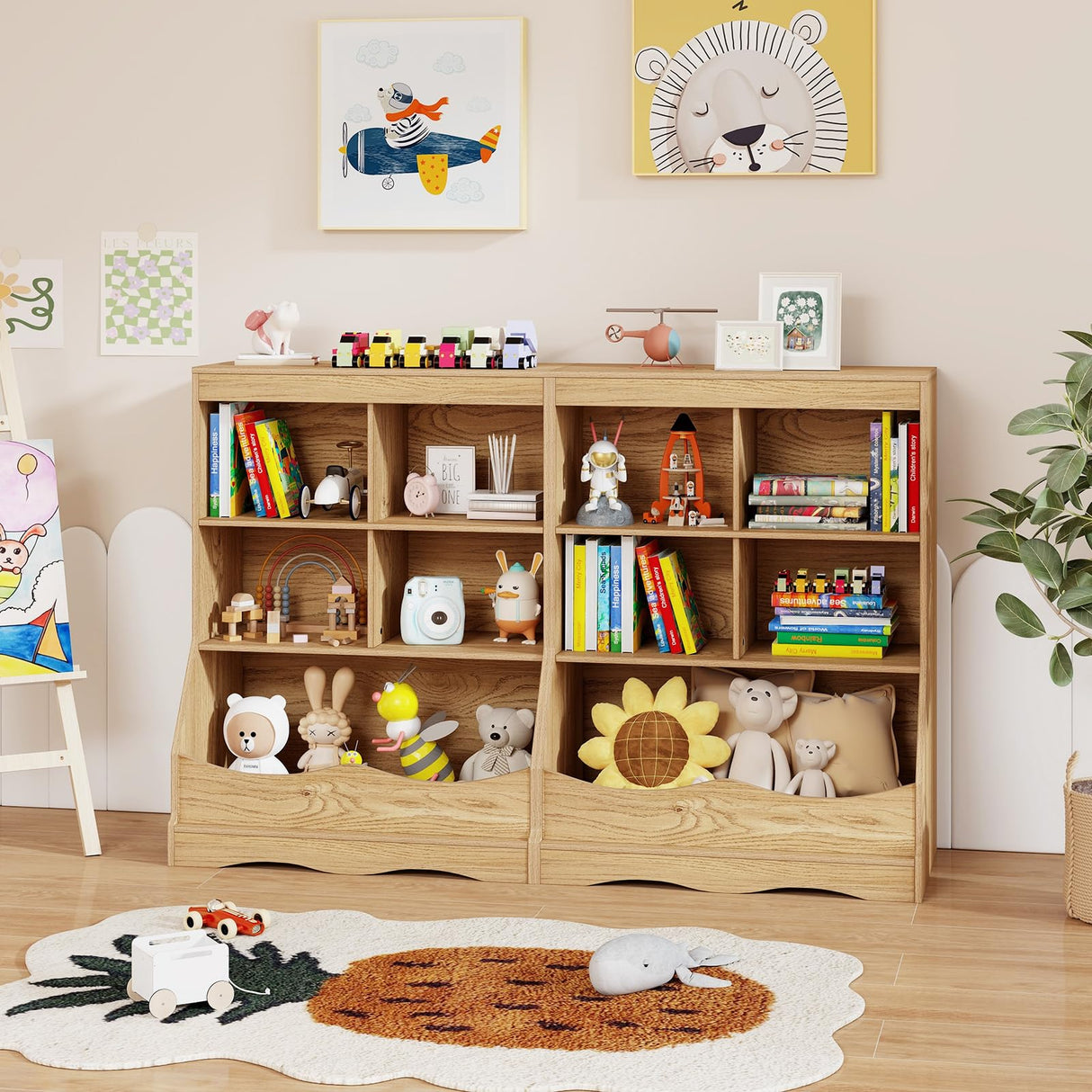 Toy Storage Organizer, 5-Cubby Kids Bookshelf with Footboard and Anti-Tipping