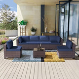 Outdoor Patio Furniture Set 6 Pieces Sectional Rattan Sofa Set Brown PE Rattan Wicker