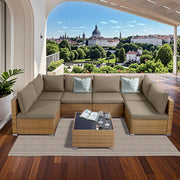 7 Pieces Outdoor Sectional Furniture Set, Patio Wicker Sectional Sofa Couch