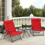 3 Pcs Folding Chair Set Outdoor Furniture Adjustable Reclining Bistro Set with Red Cushions