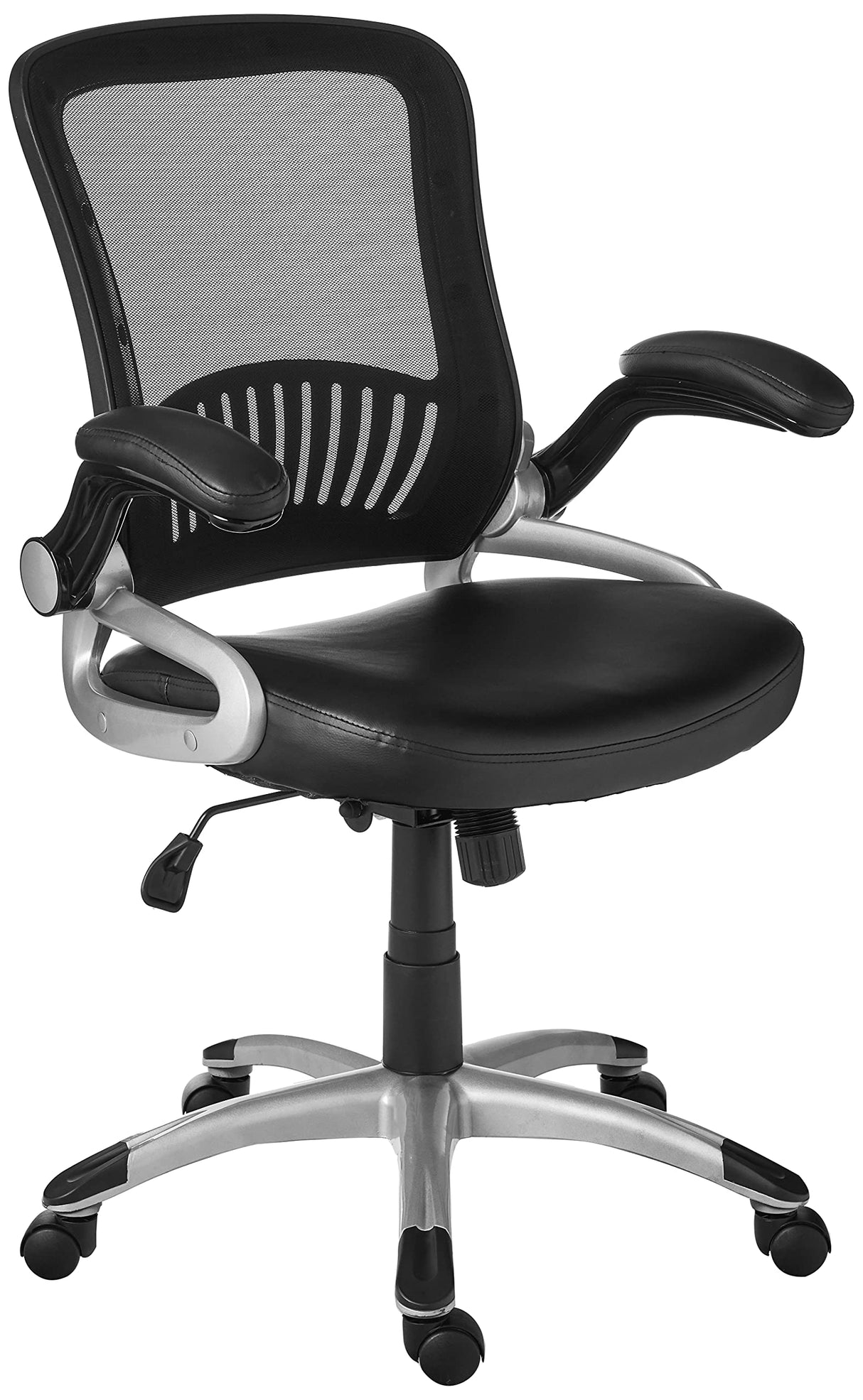 Series Bonded Leather Manager's Adjustable Office Desk Chair with Thick Padded Seat and Built-in Lumbar Support, Black with Silver Finish