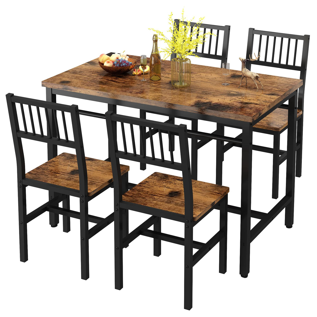 47.2 Inch Dining Table Set for 4,Industrial Table with 4 Curved Chairs Set