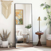 64×21 Inch Large Hanging Wall Mirror - Black Aluminum Frame