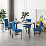 5-Piece Faux Marble Dining Table Set with Velvet Chairs
