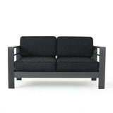 Cape Coral Outdoor Modern Fabric Patio Aluminum Loveseat Sofa, Gray/Dark Gray