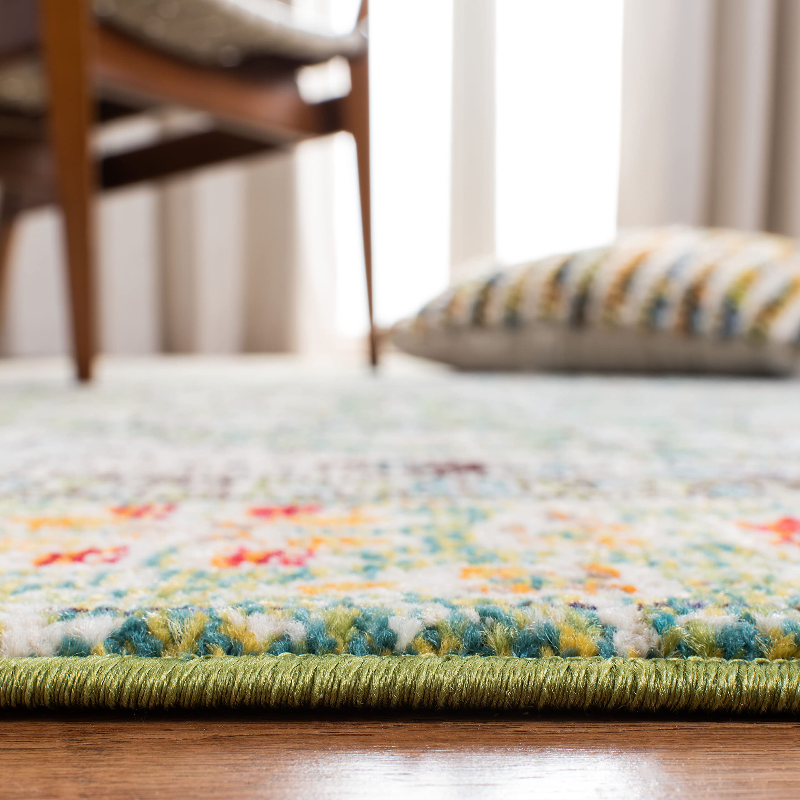 SAFAVIEH Madison Collection Area Rug - 10' x 14', Green & Turquoise, Boho Medallion Distressed Design, Non-Shedding & Easy Care, Ideal for High Traffic Areas in Living Room, Bedroom (MAD474Y)