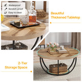 31.7" Round Coffee Table, Industrial 2-Tier Circle Coffee Table with Storage Shelves