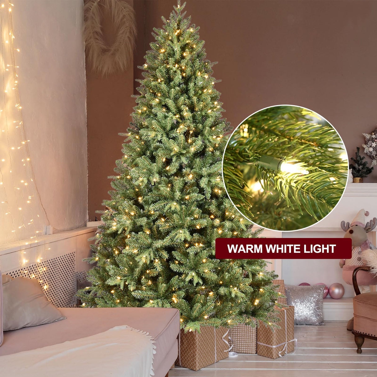 6.5 FT Pre-Lit Artificial Christmas Tree with 1706 PE&PVC Mixed Branch Tips